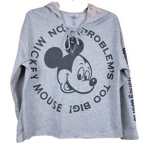 Disney Parks Mickey Mouse No Problems Too Big Cropped Lace Up Hoodie Women M